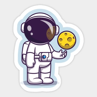 Astronaut With Moon Ball Cartoon Sticker